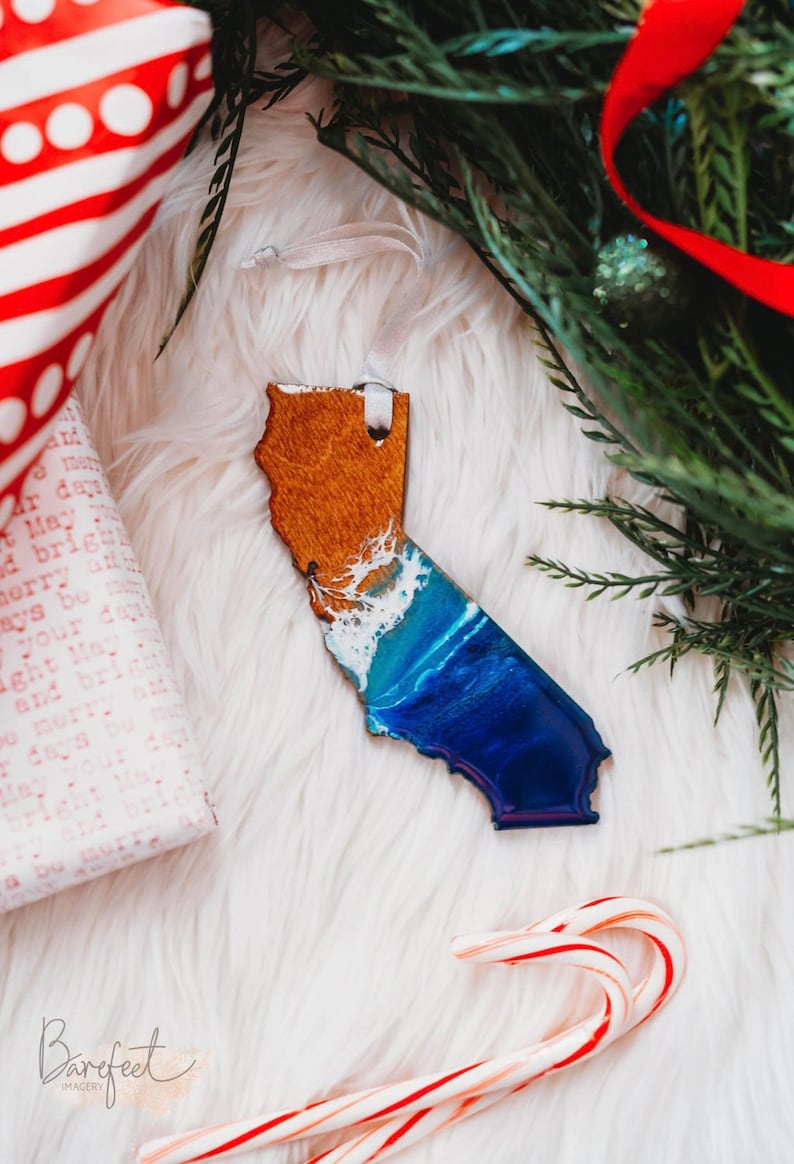 California Ornament \u2022 One of a kind \u2022 State Ornament \u2022 Ocean Christmas