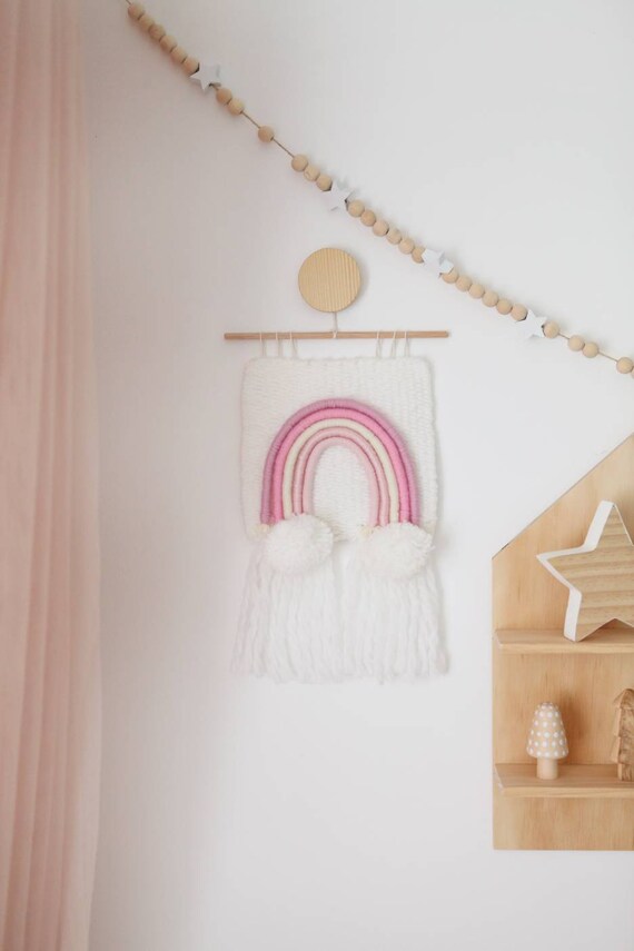 Pink Rainbow Woven Wall Hangings Girls Room Girls Nursery Rainbow Decor Wall Art Tapestry