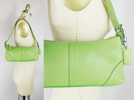 Coach Lime Green Pebbled Leather Mini Purse/Bag/Ha
