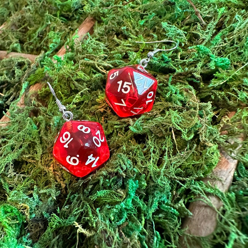 Red D&D Dice Earrings, Dungeons and Dragons Earrings, Critical Hit 20