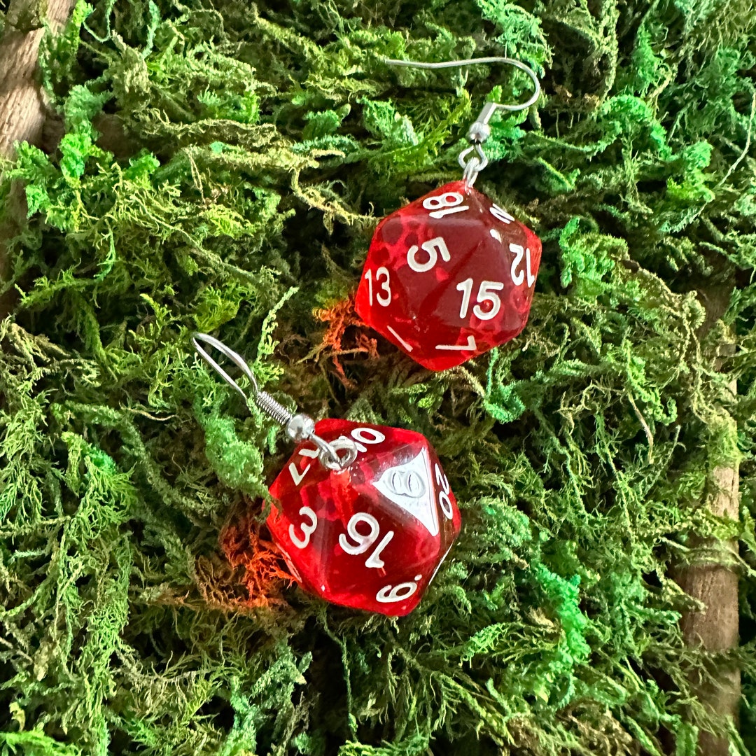 Red D&D Dice Earrings, Dungeons and Dragons Earrings, Critical Hit 20