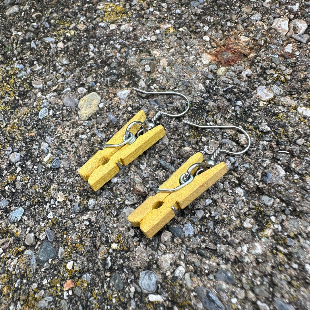 Yellow Clothespin Earrings Domestic Diva Gift Wooden Etsy