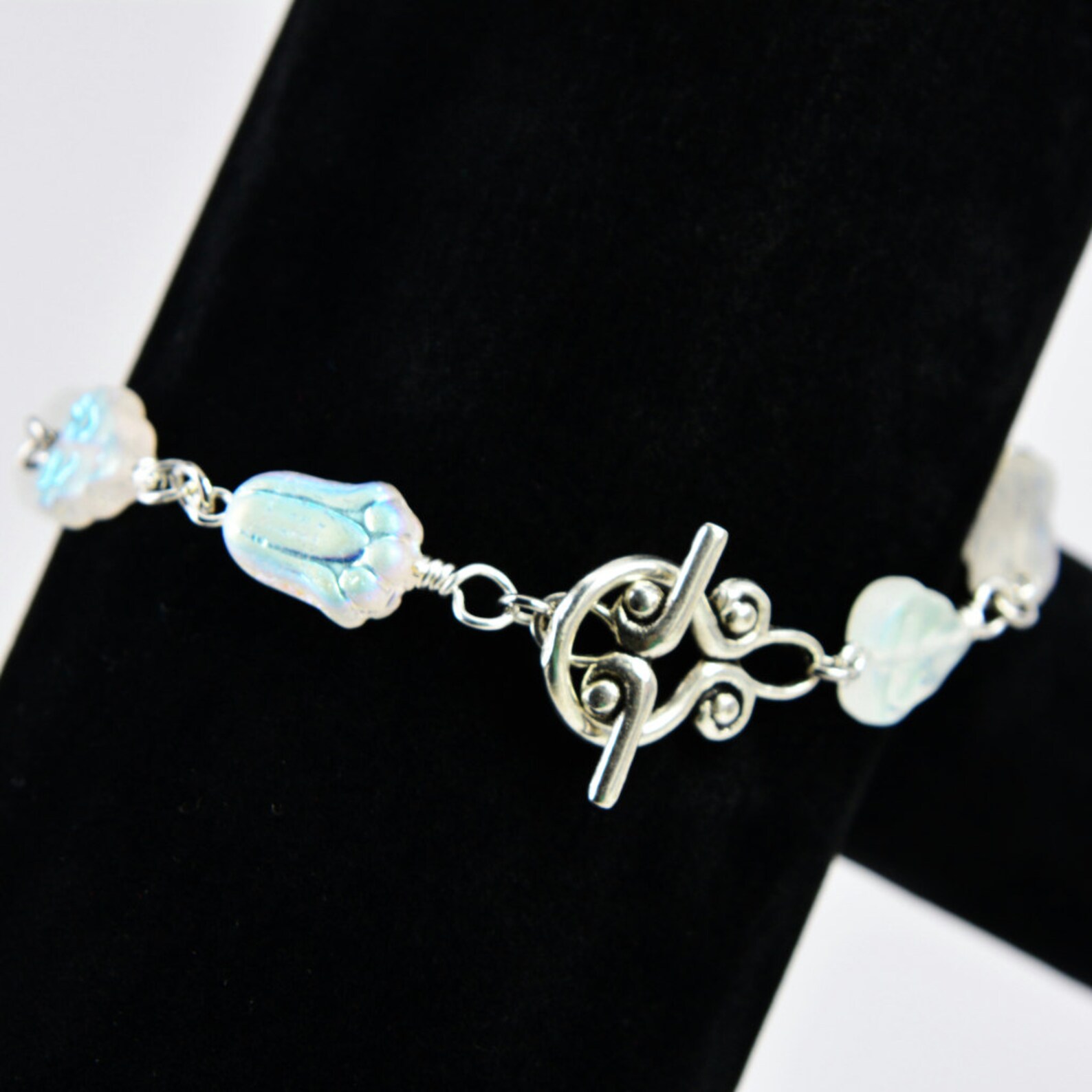 Clear Floral Bracelet Nature Inspired Bracelet Iridescent Etsy