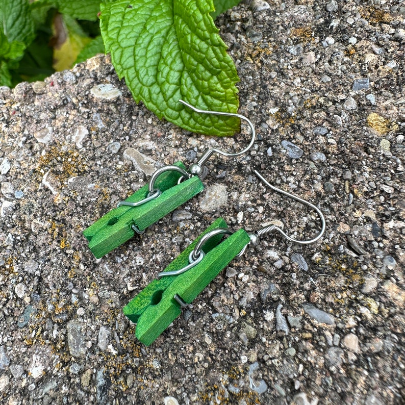 Green Clothespin Earrings Domestic Diva Gift Functional Etsy