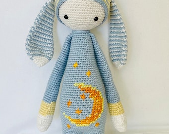 Moon & Stars Sleepy Bunny/ Easter Rabbit/ Lalylala Pattern/ Amigurumi Doll/ Chrochet Toy