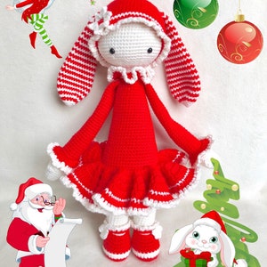 Christie the Rabbit / Christmas/ Valentine&#39;s day Bunny /by Lalylala pattern / Crochet Doll / Handmade Amigurumi / Amigurumi Toy