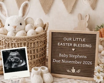 Easter Pregnancy Announcement Template Editable Digital Baby Reveal Instant Download Social Media Canva editable