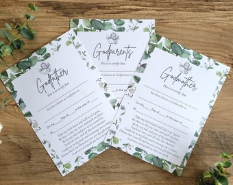 Christening certificate for godparents, godmother and godfather, keepsake for the day, a5 size