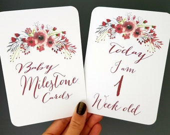 Elegant Baby Milestone cards x 20 special Moments photo floral design