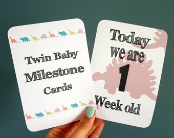 Twin baby Milestone Moment Cards set of 20 unisex baby dinosaur design