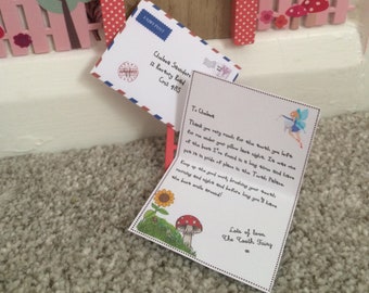 Tooth Fairy letter and envelope, personalised miniature  keepsake for under Pillow