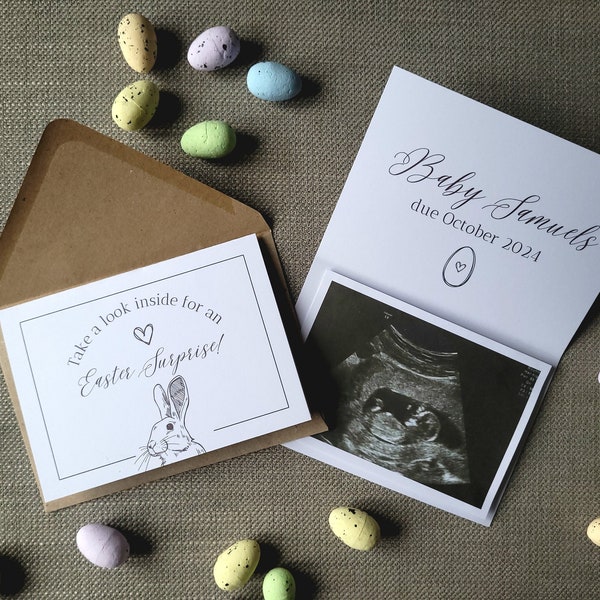 Easter pregnancy announcement card Personalised to order with space for scan photo