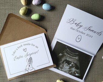 Easter pregnancy announcement card Personalised to order with space for scan photo
