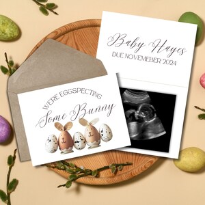 Schwangerschaftsanzeige zu Ostern, auf Bestellung, mit Platz für ein Foto von einem Häschen