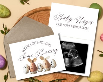 Easter pregnancy announcement card Personalised to order with space for scan photo eggspecting some bunny