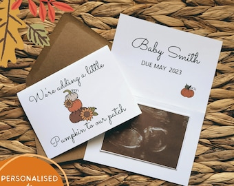 Halloween pregnancy announcement card personalised to order with space for scan photo