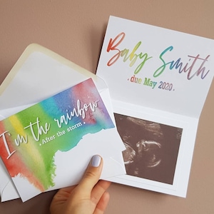 Cartão de anúncio de gravidez do Rainbow Baby, novo cartão de bebê personalizado sob encomenda
