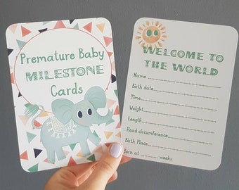 Premature Baby Milestone Cards Preemie NICU Neonatal Baby Shower Photo Prop Keepsake