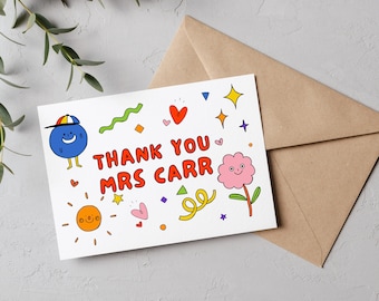 Personalised Teacher Thank You Card, end of school year, teaching assistant, nursery keyworker end of term gift