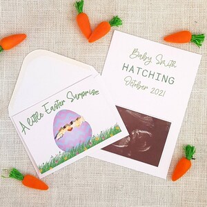 Schwangerschaftsanzeige zu Ostern Personalisierte Karte auf Bestellung mit Platz für Scan-Foto