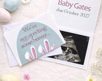Easter pregnancy announcement card Personalised to order with space for scan photo
