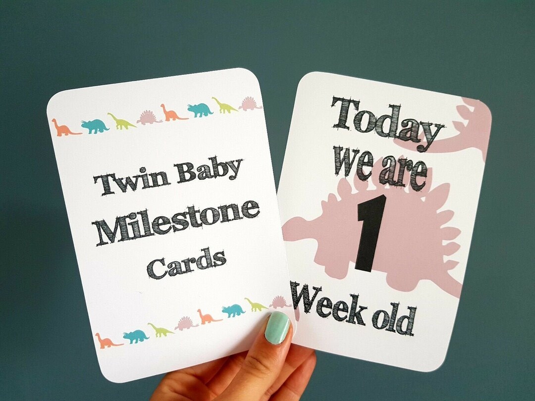 Twin Baby Milestone Moment Cards Set of 20 Unisex Baby Dinosaur Design ...