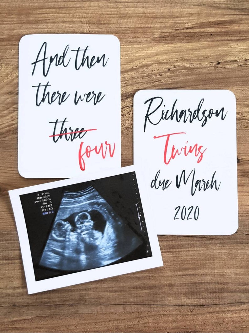 Twin Pregnancy Announcement cards Baby announcement photo prop multiple births flat lay instagram