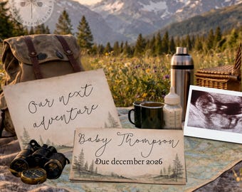 Neutral Baby Announcement Template Social Media Reveal New adventure (Digital Download)