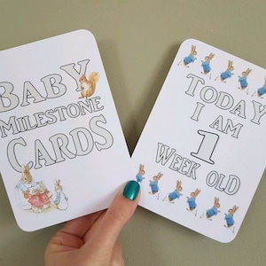 Cartes Baby Milestone de style Peter Rabbit Beatrix Potter pour des moments spéciaux de la naissance au premier anniversaire