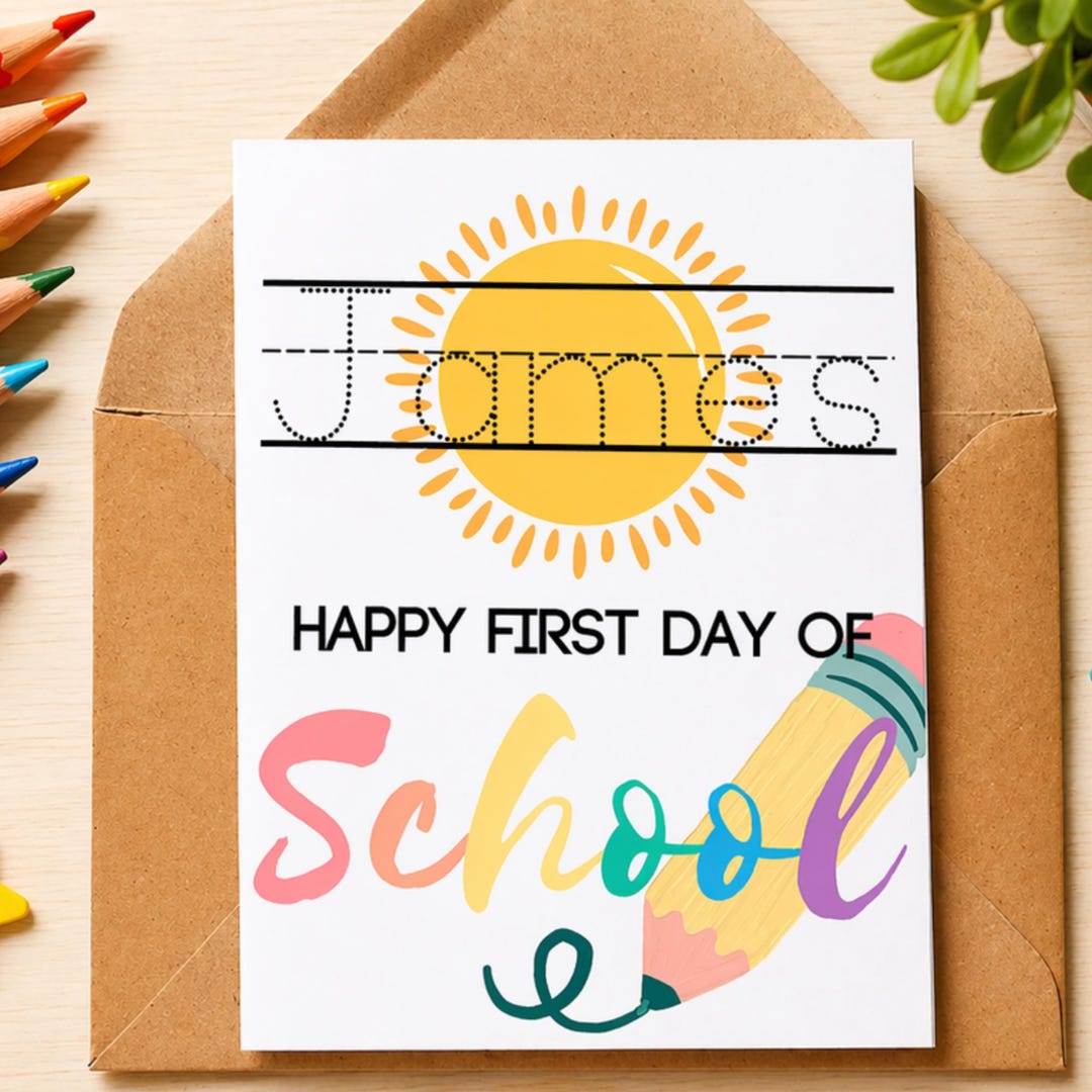 Personalised First Day of School Card, Personalised to Order, Keepake ...