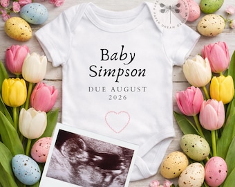 Easter Pregnancy Announcement, Baby Vest Flat Lay, Editable Template (PDF Download)