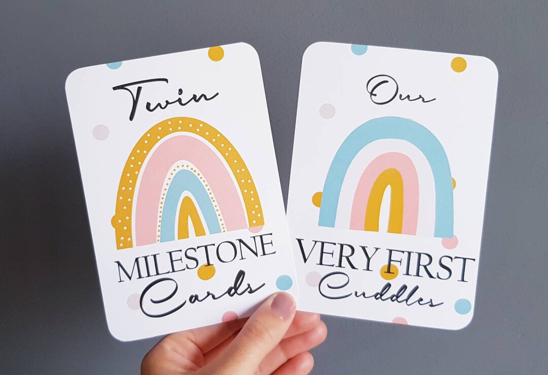 Twin Rainbow Baby Milestone Cards Polka Dots Unisex - Etsy