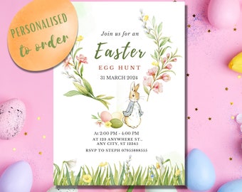 Easter egg hunt invitations, digital download, personalised to order printable Peter Rabbit theme