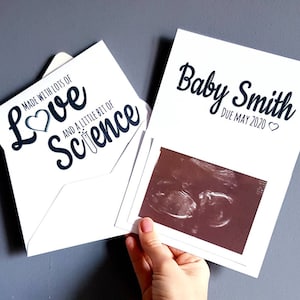 Annonce de grossesse FIV nouvelle carte bébé personnalisée à commander 'faite avec beaucoup d’amour et un peu de science'