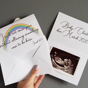 Biblische Regenbogen Baby Schwangerschaft Ankündigung neue Baby karte personalisiert auf Bestellung
