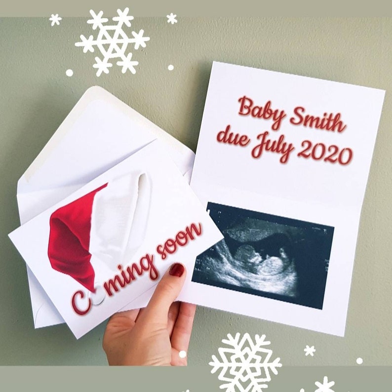 Christmas pregnancy announcement new baby card personalised to order image 1