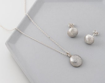 Matte sterling silver nugget pendant and earrings set