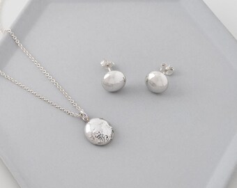 Shiny sterling silver nugget pendant and earrings set