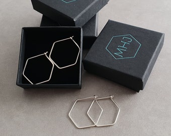 Hexagon sterling silver hoop earrings