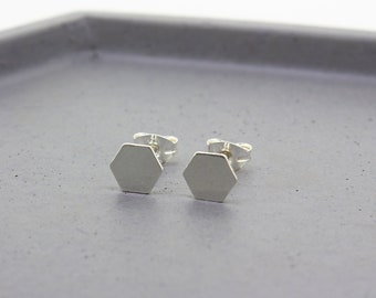 Hexagon sterling silver stud earrings