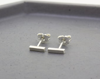 Minimal sterling silver staple bar stud earrings