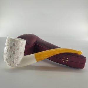 Ornate billiard meerschaum pipe handcarved block meerschaum with case CPW 230