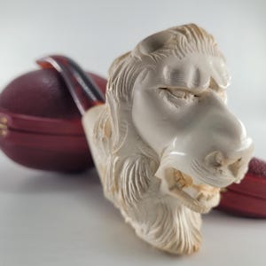 XLarge Lion Meerschaum Pipe handcarved block meerschaum by CPW Pipes 3073