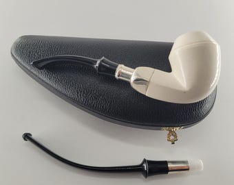 9mm smooth Bulldog silver spigot meerschaum pipe handmade with 2 stems by CPW2