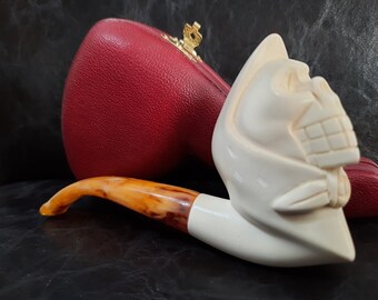 Special Skull handcarved block Meerschaum Pipe handcarved #3135