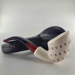 9MM Aged Vintage lattice freehand block meerschaum pipe handmade in 1990s CPW23