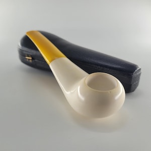 Aged Vintage smooth billiard block meerschaum pipe handmade in 1990s & case 628