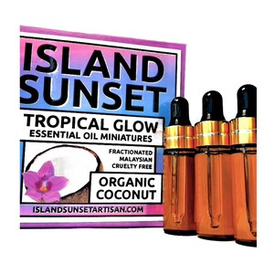 Island Sunset Artisan Tropical Glow Essential Oil Miniature Gift Box-Organic Coconut Oil_3 essential Oil Bottles