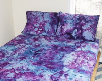 Purple and Blue Tie Dye Sheets, Tie Dye Bedding Set, Blue Tie Dye Bed Sheets, Boho Bedding Set, Boho Bedroom Decor, Hippie Bedding Set