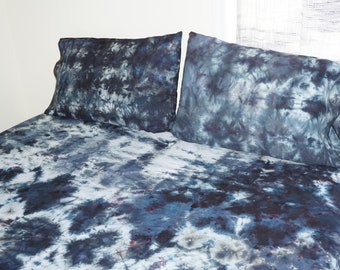 Black and White Tie Dye Sheet Set, Black Cotton Sheet Set, Tie Dye Bed Sheets, Bohemian Bedroom Sheets, Ice Dyed Bedding Set, Dorm Sheets